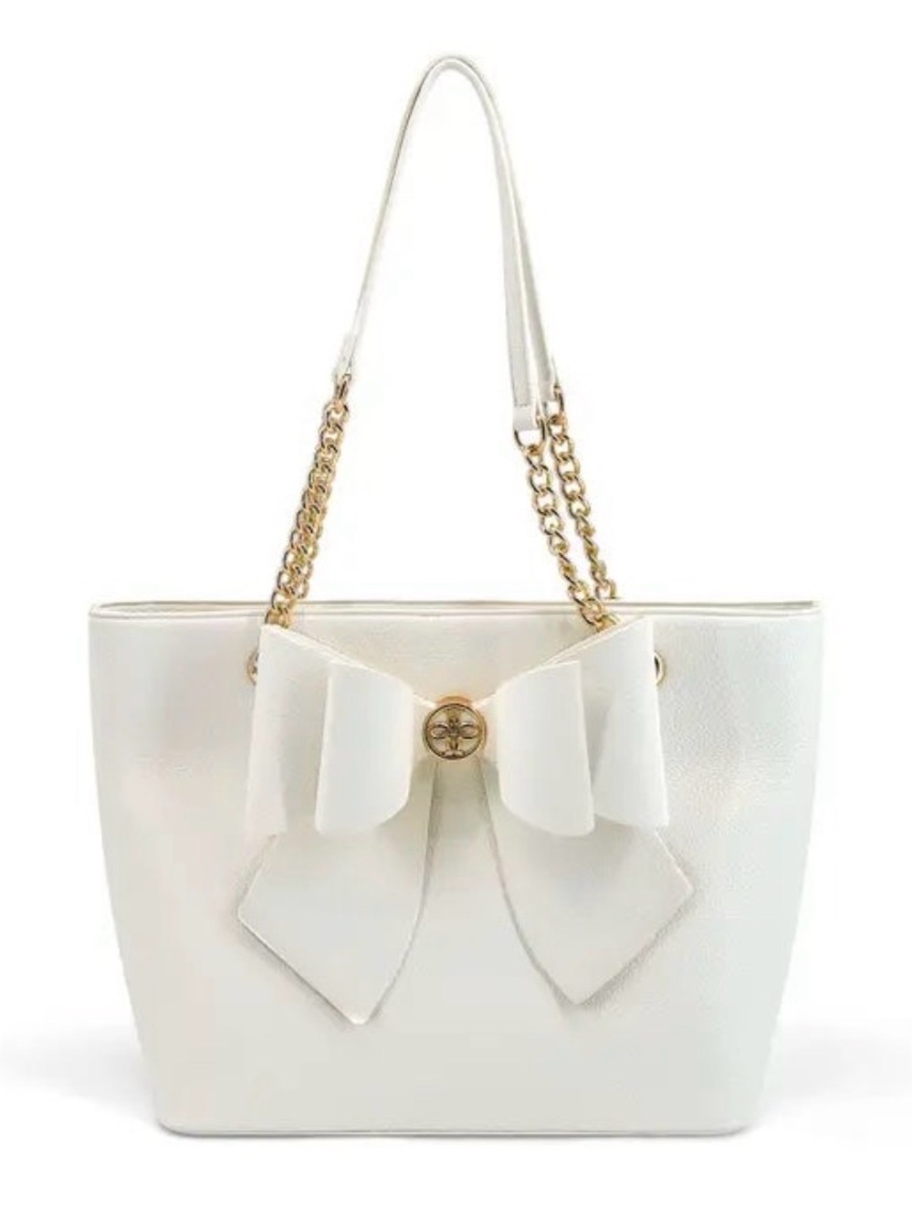 Elegant Bow Tote Bag in Cream with Gold Accents
